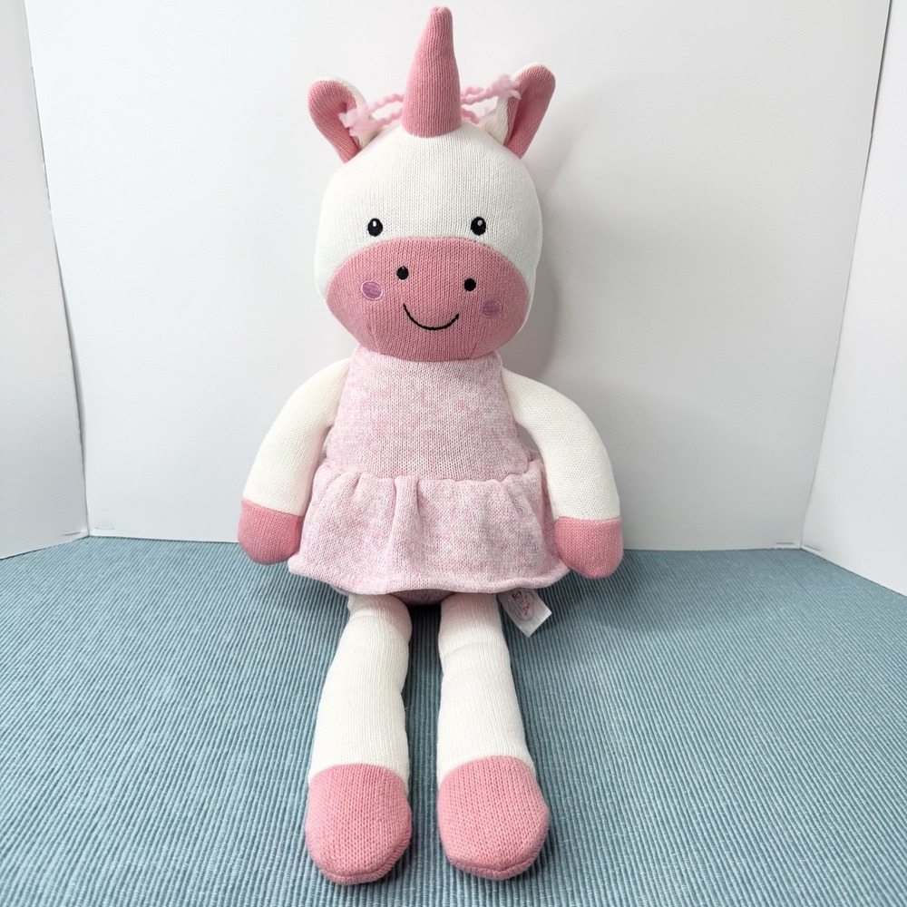Spark Create Imagine Knit Unicorn Plush Doll 20" Stuffed Animal Pink Dress